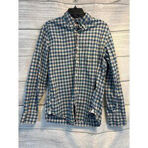 J.Crew Men's Blue & White Gingham Button-Up Shirt M